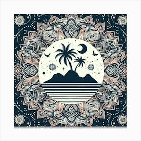 Boho art Silhouette of an island with Palm tree 3 Canvas Print