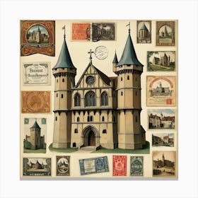 Old Postcards And Stamps Beautifully Arranged In A Frame Canvas Print