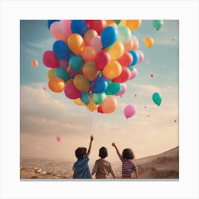 Children Holding Balloons In The Desert Canvas Print