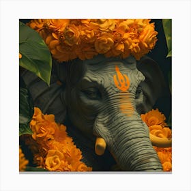 Elephant With Flowers 2 Canvas Print