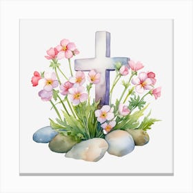 Easter Cross With Flowers 1 Canvas Print