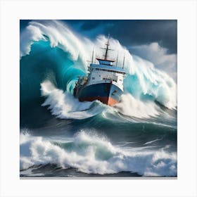 Ship In A Big Wave Canvas Print