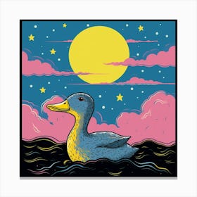 Duckling Under The Stars Linocut Style 1 Canvas Print