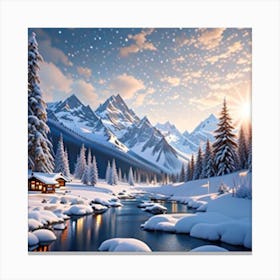 Snowy Mountain Scene Canvas Print