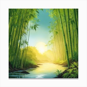 A Stream In A Bamboo Forest At Sun Rise Square Composition 392 Canvas Print