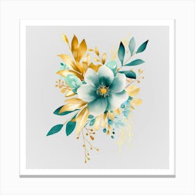 Watercolor Gold And Teal Bouquets 10 Canvas Print