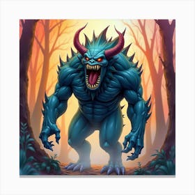 Monster In A Colorful Watercolor Environment, Dark And Menacing 1 Canvas Print