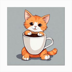 Cute Orange Kitten Loves Coffee Square Composition 31 Canvas Print