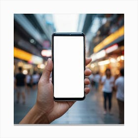 Hand Holding Smartphone With Blank Screen Canvas Print