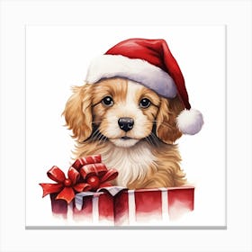 Puppy In Santa Hat 3 Canvas Print