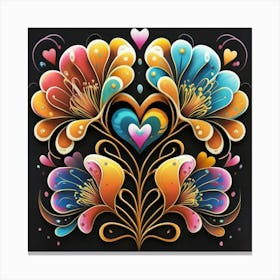 Abstract art of exotic flowers with vibrant abstract hearts in their designs, hearts, 1 Canvas Print