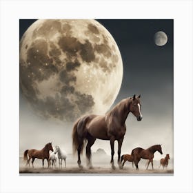 Horses In The Moonlight Canvas Print