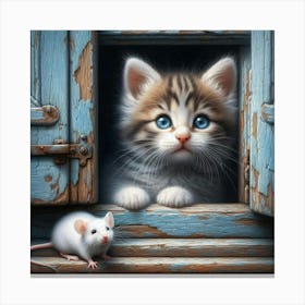 Kitten And Mouse Canvas Print