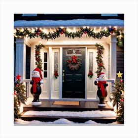 Front Porch With Christmas Decorations Canvas Print