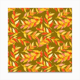 Leaves Curved Yellow Orange On Olive Canvas Print