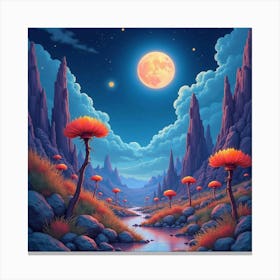 A Watercolor Alien World With Strange Glowing Plants Under A Cosmic Sky 1 Canvas Print