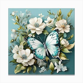 Butterfly And Flowers 2 Canvas Print