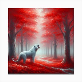 White Tiger In Red Forest Canvas Print