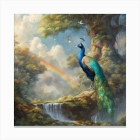 Peacock In The Forest Canvas Print