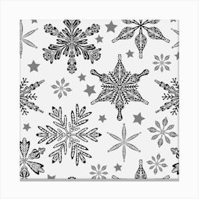 Black And White Snowflakes Canvas Print