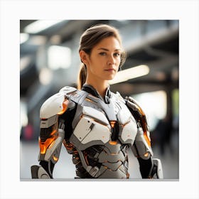 Futuristic Woman In Robot Suit Canvas Print