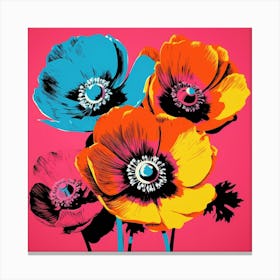 Andy Warhol Style Pop Art Flowers Anemone 4 Square Canvas Print