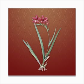 Vintage Gladiolus Cardinalis Botanical on Falu Red Pattern n.0201 Canvas Print