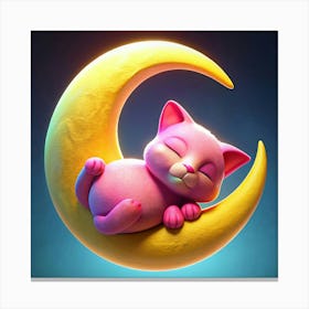 Pink Cat Sleeping On The Moon Canvas Print