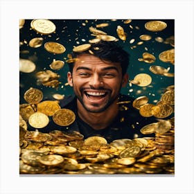 Happy Young Man With Gold Coins Canvas Print