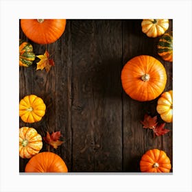 Assortment Of Vibrant Autumn Gourds And Pumpkins Thanksgiving Themed Scattered Artistically Across (5) Canvas Print