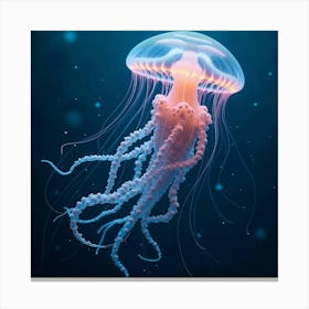 A Surreal Jellyfish With Tendrils Of Glowing, Bioluminescent Waves Drifting Through A Dreamlike Ocean Canvas Print