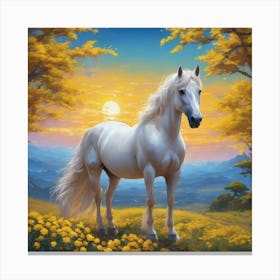 White Horse In The Meadow Canvas Print