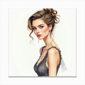 Watercolor Depiction Of A French Actress, Sophisticated And Captivating 1 Canvas Print