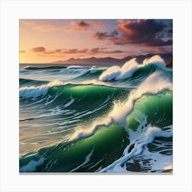 Ocean Waves At Sunset Canvas Print