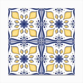 Blue And Yellow Tile Pattern Canvas Print