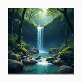 Enchanting Scene Of A Hidden Waterfall In A Lush Forest 1 Canvas Print