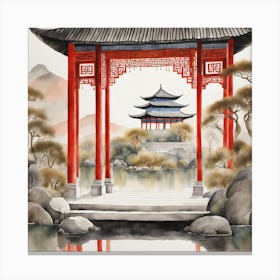 Chinese Temple Landscape Painting (17) Canvas Print