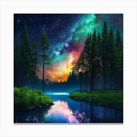 Night Sky Over The Forest Canvas Print