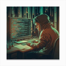 Hacker In Front Of Computer Canvas Print