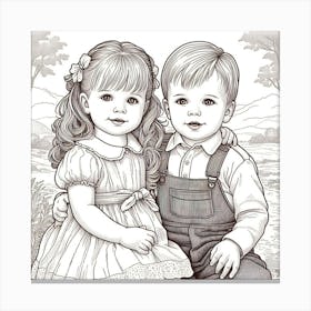 Portrait Of A Boy And Girl Canvas Print