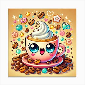 Cute Kawaii Coffee Cup (6) Canvas Print