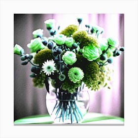 Green Flowers In A Vase Canvas Print