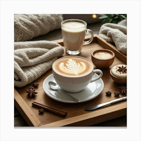 Coffee Cup On Wooden Tray Canvas Print