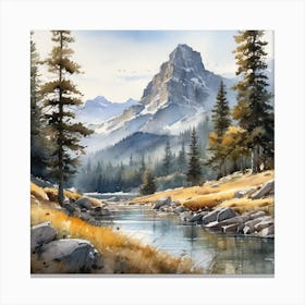 Watercolour Of A Mountain Stream Canvas Print