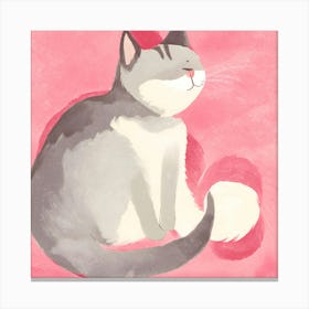 Cat Sitting On Pink Background Canvas Print