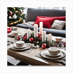 Christmas Table Setting 32 Canvas Print