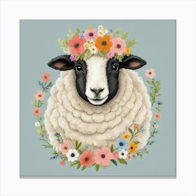 Sheep With Flowers Canvas Print