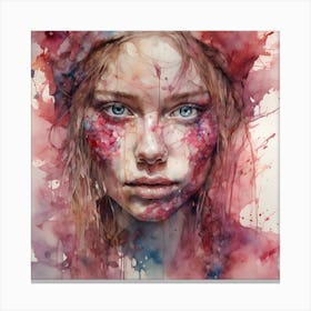 Girl With Face Covered In Rubies Canvas Print