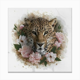 Leopard With Flowers 4 Canvas Print