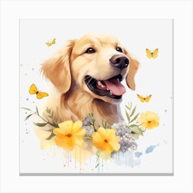 Golden Retriever With Flowers Canvas Print